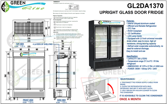 GREENLine 2 Door Upright Glass Fridge 930L - GL2DA1370