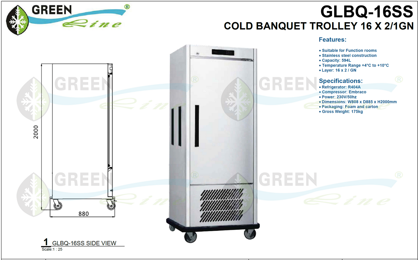 GREENLine Cold Banquet Trolley - GLBQ-16SS