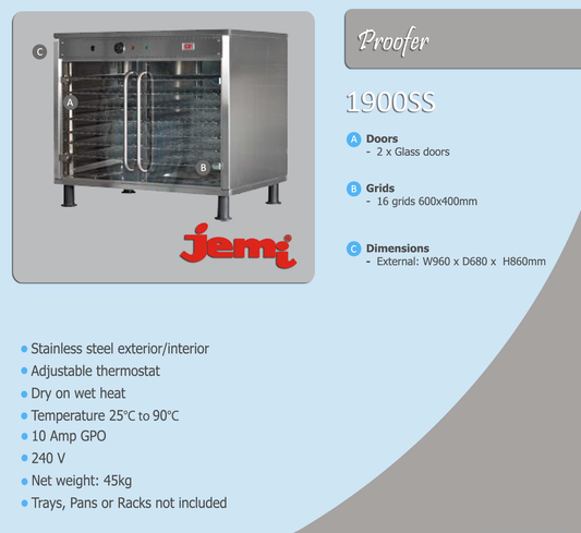 JEMI Food Warmer Holding Cabinet 16 X 1/1GN Tray Capacity - 1900SS