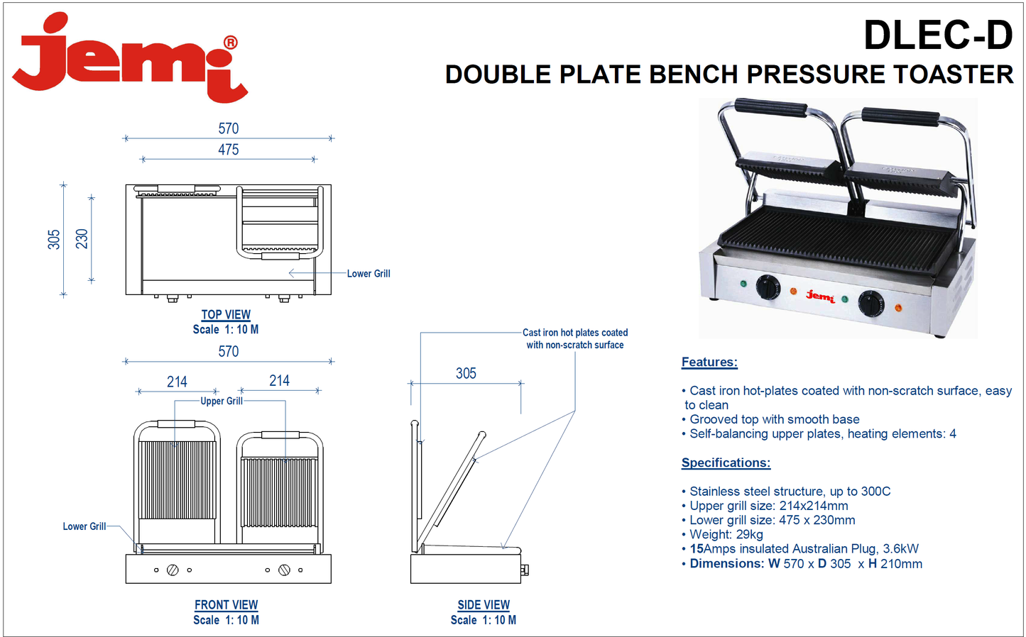 JEMI Bench Toaster Griller - Double Plate - DLEC-D