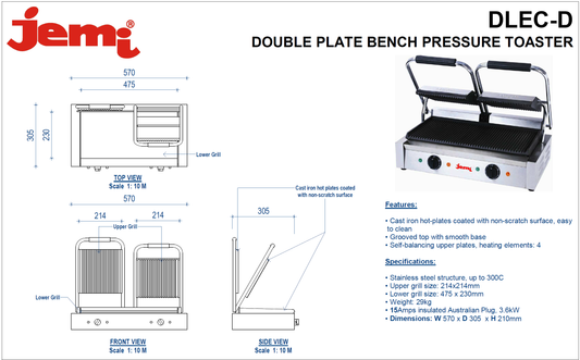 JEMI Bench Toaster Griller - Double Plate - DLEC-D