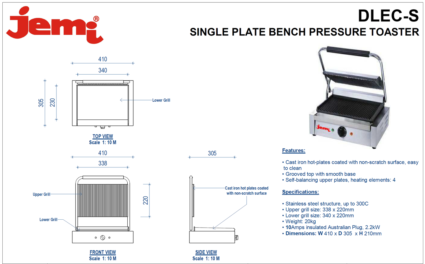 JEMI Bench Toaster Griller - Single Plate - DLEC-S