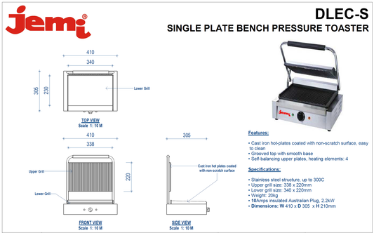 JEMI Bench Toaster Griller - Single Plate - DLEC-S