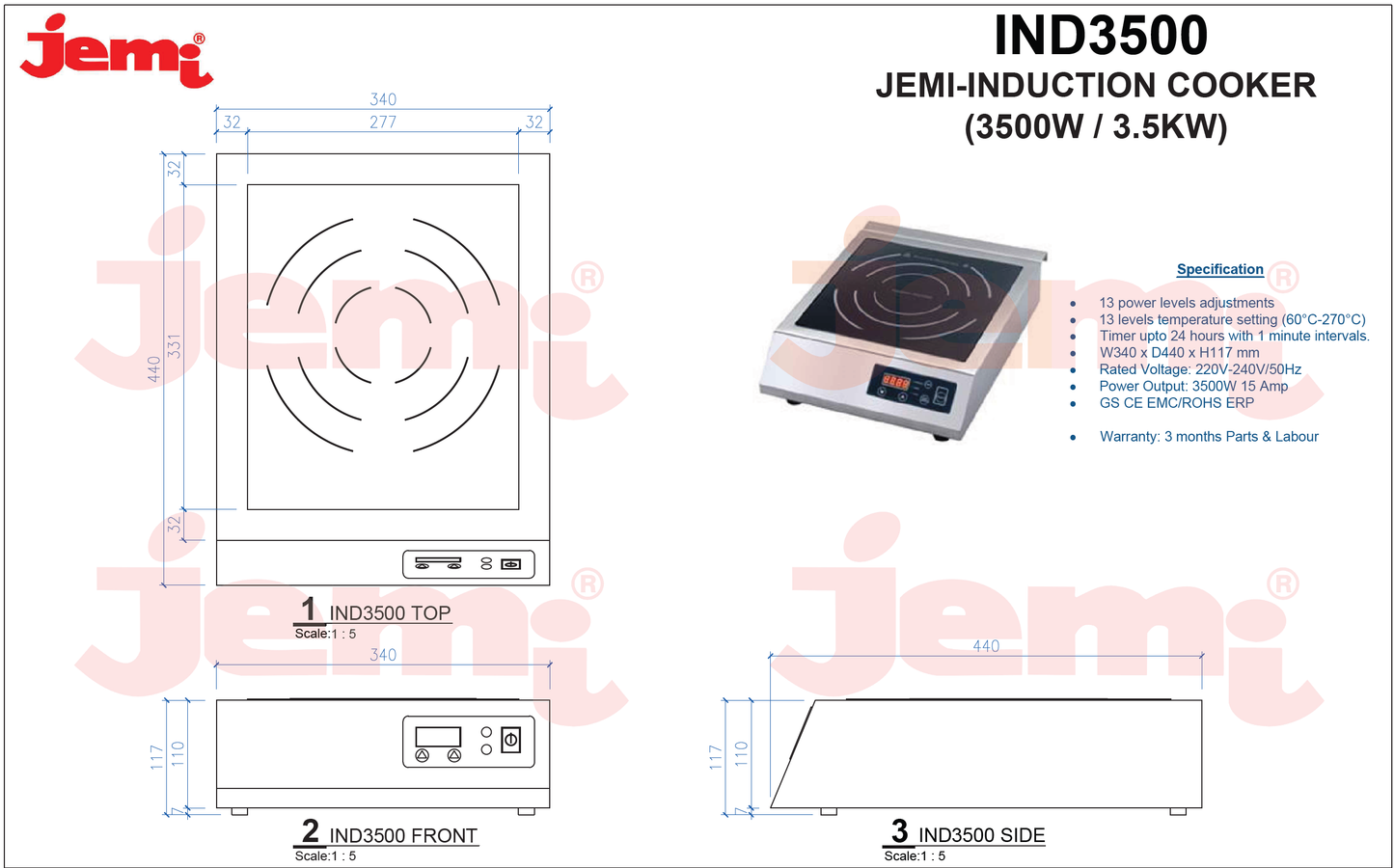 JEMI Induction Cooker 3500W - IND3500